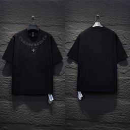 thumbnail for 25 Light Luxury Ceiling Ch Crow Core Cross Hot Diamond Embroidery Craft Pure Cotton Short Sleeve T-Shirt Trendy New Style