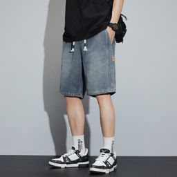 thumbnail for Men's Summer Thin Denim Shorts 2025 New Starry Sky Pattern 5-Point Straight Loose Casual Mid-Length Shorts