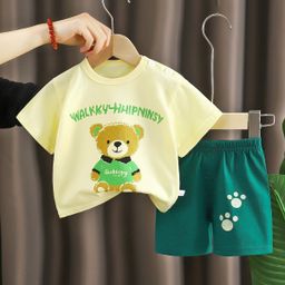 thumbnail for Children's Short-sleeved suit Cotton Girls' Summer Wear Boys T-shirt Baby Baby's Clothes Korean Style Children's Wear Shorts Sports