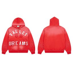 thumbnail for Cross-Border In-Stock Vale Forever American High Street Heavy-Duty Embroidery Rhinestone Zipper Hoodie Sweatshirt Couple Style Trendy