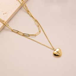 thumbnail for New double-layer heart-shaped eight-pointed star inlaid zircon pendant titanium steel necklace women's fashion light luxury design collarbone chain