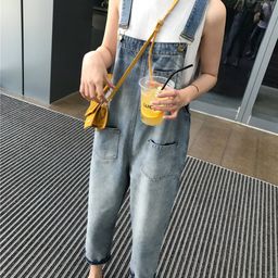 thumbnail for 牛仔背带裤女2026春夏新款九分裤韩版宽松夏大码学生直筒连体裤