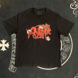 thumbnail for High quality SYNA WORLD American hip hop letter print short sleeve t-shirt loose casual crew neck top trendy brand