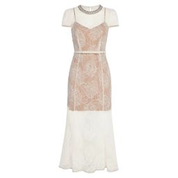 thumbnail for 2026 New Women's Rose Plate Floral Lace Crew Neck Short Sleeve Off-White Dress Mermaid Tail Long Skirt Pink Black