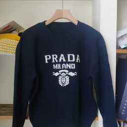 thumbnail for Autumn and Winter Contrast Color Letter Jacquard Crewneck Pullover Sweater Top New Lazy Loose Casual All-match Sweater for Women