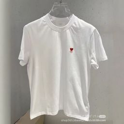 thumbnail for Foreign trade trendy brand Amy summer versatile cotton short-sleeved t-shirt love men's and women's embroidered crew neck bottom half-sleeved shirt