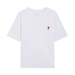 thumbnail for Ami Short-Sleeve Summer T-Shirt with Large Heart Embroidery, Classic Style, Trendy Brand, Loose Fit, Unisex Crew Neck Half-Sleeve Top