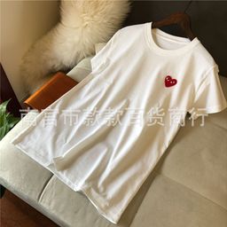 thumbnail for Shoulder-length short-sleeved T-shirt for men and women with the same round neck summer embroidery love tide brand cotton half-sleeve