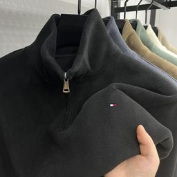 thumbnail for Genuine Tommy color sólido suéter de terciopelo polar para hombres otoño e invierno forro grueso forro polar cálido para jóvenes y de mediana edad