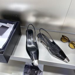 thumbnail for High version Park Chaeyoung Rose with black patent leather high heels autumn new metal square toe stiletto sandals women