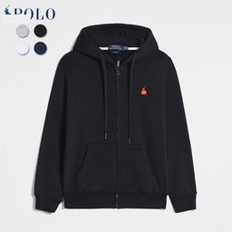 thumbnail for Cross-Border Men's Sweatshirt Spring & Fall Rl Jacket Men's Long-Sleeved Embroidered Pony Logo Zipper Cardigan Polo Pure Color
