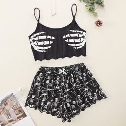 thumbnail for European and American-style Halloween Pumpkin Printed Sleeveless Top Shorts Home Clothes Pajamas Women&#039;s Suit pajamas