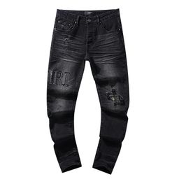 thumbnail for Cross-border wholesale purp1e american high street hole patch trend vintage straight amir1 jeans brand