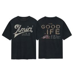 thumbnail for One-Piece Dropshipping Cross-Border Supply Trendy Brand Short-Sleeve Amirit Shirt with Printed Washed Vintage Heavy Cotton Base Shirt for Men