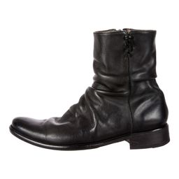 thumbnail for Black pleated vintage boots, men's side zipper used boots, short boots, distressed motorcycle boots, utility boots, chunky heel heightening