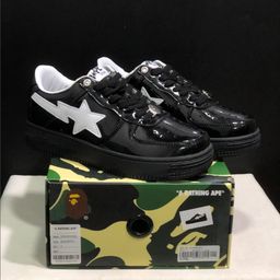 thumbnail for Bape Sta Ape Head Air Force Joint Marvel Black and White Panda Patent Leather Thick Sole Increased Low Top Men&#039s and Women&#039s Sneakers