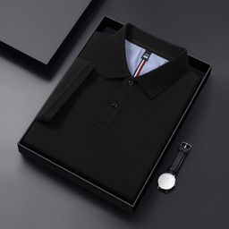 thumbnail for Heavy summer cool and breathable 7A antibacterial 65 cotton large pique lapel live broadcast pop POLO shirt short-sleeved T-shirt
