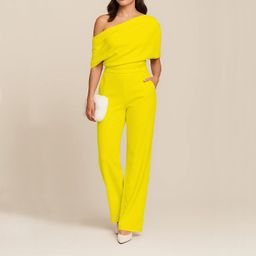 thumbnail for Fall 2025 European and American cross-border explosive women's clothing slanted shoulder jumpsuit Amazon's new one-neck one-shoulder trousers