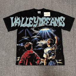 thumbnail for Vale Valley American-Style Unisex Loose Retro Pure Cotton Top Street Style Ufo Rhinestone Print Short-Sleeve T-Shirt