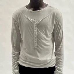 thumbnail for NoFaith 24ss high-stretch blend double layer buttons, black and white two-tone slim fit, round neck, double basic long sleeves