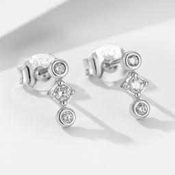 thumbnail for S925 sterling silver geometric diamond set fashion stud earrings female Internet celebrity temperament personality light luxury ins versatile earrings silver jewelry