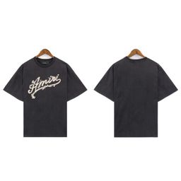 thumbnail for amiri24 New Logo Short-sleeved T-shirt Digital 22 Washed Retro Couples Trendy Sports 5 Points Shorts suit