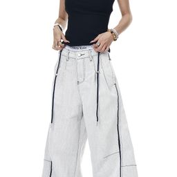 thumbnail for European and American trendy brand contrasting lines washed loose casual straight vibe floor-mopping versatile denim trousers men's and women's trends