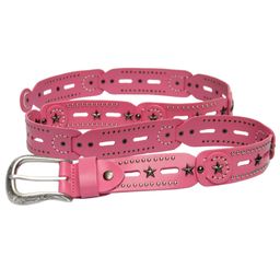 thumbnail for Top Layer Cowhide Artistic Vintage Genuine Leather Belt Five-pointed Star Rivet Hollow All-match Women&#039;s Belt Decorative Skirt Powder
