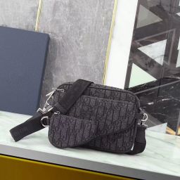 thumbnail for 男士新款三件套单肩帆布邮差包复古斜挎包男士刺绣包信使包相机包