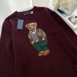 thumbnail for RL can scan code 25 new wool bear heavy industry embroidery cartoon crew neck knitwear sweater for men and women