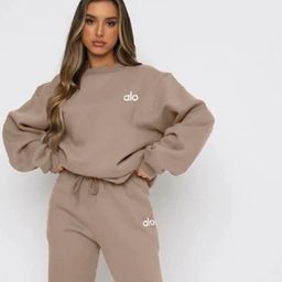 thumbnail for Cross-border Europe, America, autumn and winter warm printed crew neck pullover trousers, women's fashion casual sweatshirt women's suit