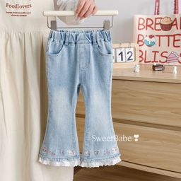thumbnail for Girls' autumn jeans 2026 new embroidered lace leg denim pants, outerwear pants for little girls and babies
