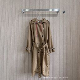thumbnail for 25 spring new fashion british style loose belt cinched waist hooded long nylon trench coat jacket women