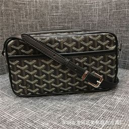 thumbnail for Goyar camera bag canvas fabric with cowhide shoulder strap trendy dog tooth classic small square bag