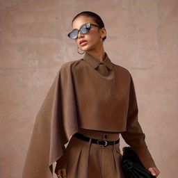 thumbnail for 2025 Autumn European and American Amazon Cross-Border Foreign Trade Women's Clothing Polo Collar Loose Short Top Wide-Leg Pants Two-Piece Set for Commuting