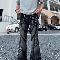 thumbnail for American retro heavy industry deconstruction splicing washed distressed bootcut cargo jeans men's and women's trendy brand drape floor-length pants