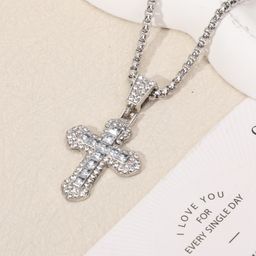 thumbnail for Cross cross necklace hip hop wind zircon pendant jewelry titanium steel versatile choker personality sparkle jewelry wholesale