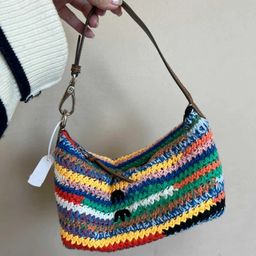 thumbnail for In stock, miu home exquisite rainbow hand-woven underarm color vacation bucket bag vintage versatile one shoulder cross-border