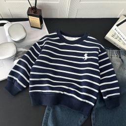 thumbnail for 2025 New Embroidered Striped Sweatshirt for Boys and Girls, Fashionable Round Neck Pullover Long-Sleeved Korean Style Top for Small and Medium-Sized Children