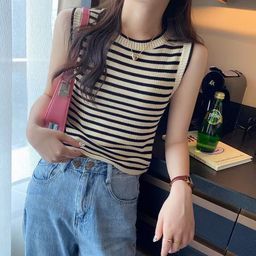 thumbnail for American-Style Striped Camisole for Women, Summer Trendy Design, Sleeveless Base Layer, Outerwear Knit Top
