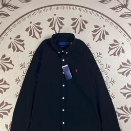 thumbnail for Ralph rl pony logo camisa polo puro algodão casual clássico de manga comprida camisa americana masculina bordado cavalo de guerra casal