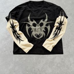 thumbnail for New Street Hip-Hop Y2K Design Niche Versatile Fake Two-Piece Loose Versatile Long-Sleeve T-Shirt