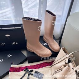 thumbnail for High version ~ C seamless version of small fragrance long rain boots used black high top but not knee slim and versatile non-slip boots