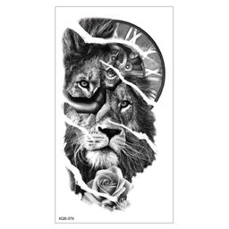 thumbnail for Adesivo de tatuagem à prova d&#039água de braço inteiro pequeno, meio braço, tigre, leão, animal, adesivo de tatuagem europeu e americano de longa duração
