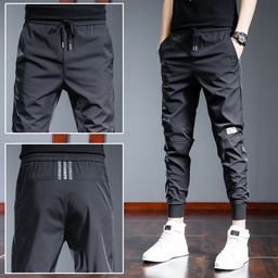 thumbnail for Calças cargo esportivas masculinas de verão, finas, de secagem rápida, modernas, casuais, slim fit, para ar condicionado, cropped.