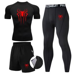 thumbnail for Men's Three-Piece Compression Quick-Drying Short-Sleeved Tights Running Sports Suit Basketball Training Suit Gym