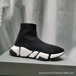 thumbnail for Autumn 2023 Paris second-generation socks shoes women&#039s elastic cloth flat heel thick sole one-step high-top short boots socks boots