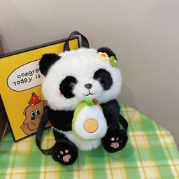 thumbnail for Cute Panda Flower Backpack Female Cartoon Hug Fortune Apple Plush Bag Bag Lightweight Backpack Travel Small Backpack