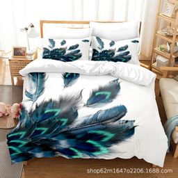 thumbnail for 跨境热卖羽毛系列床上用品三件套数码印花亚马逊外贸家纺被