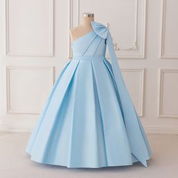thumbnail for Kids dresses long wedding dresses satin dresses bow epaulettes little girl princess dresses catwalk evening dresses